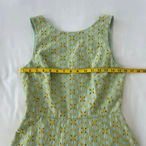 Saloni NWT Jesse Broderie Embroidered Hourglass Cotton Dress in Duckegg Citrine - Picture 8 of 16